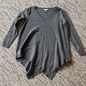 Joie Charcoal Gray V-Neck Asymmetric Hem Sweater